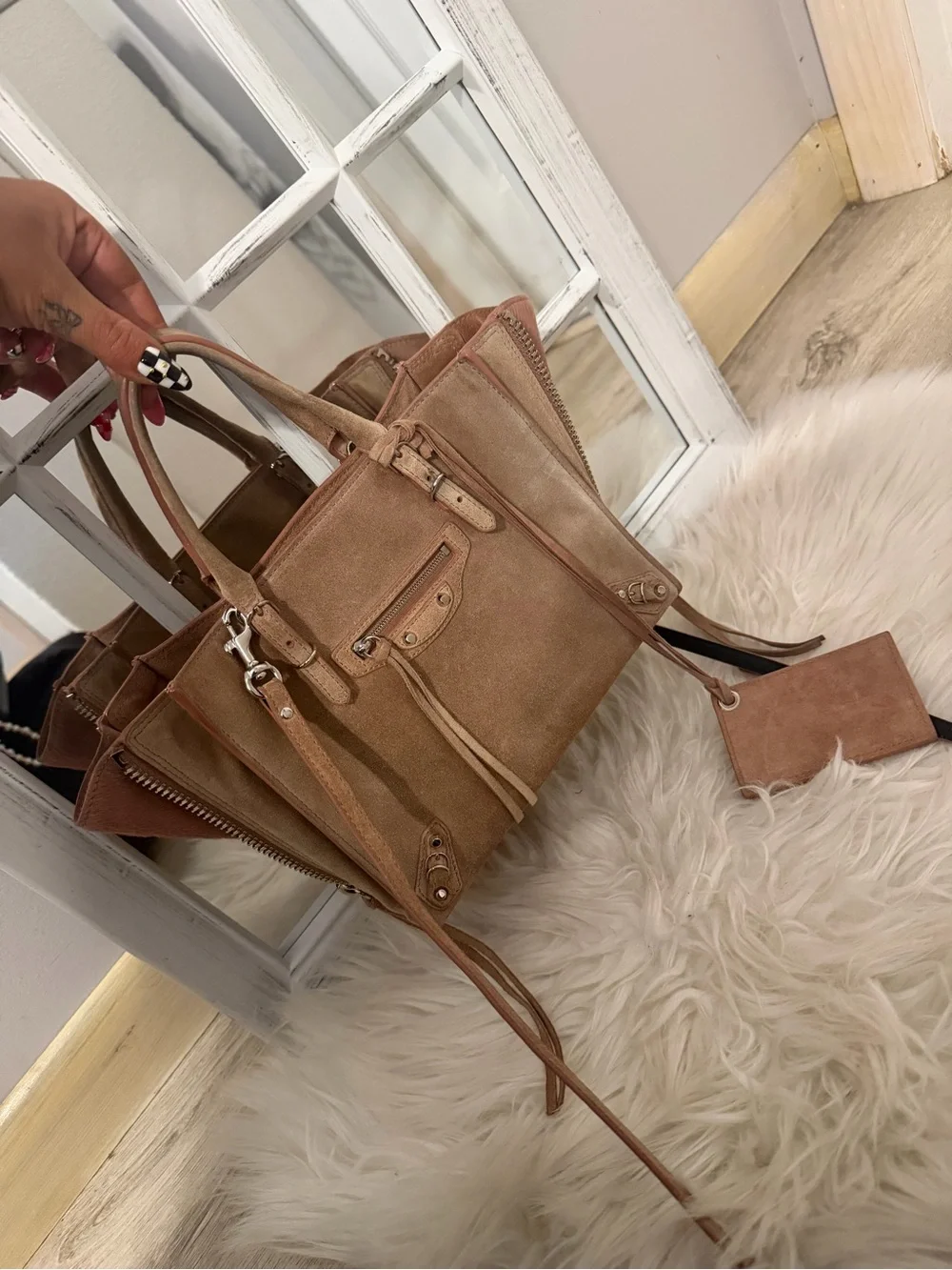Balenciaga mini papier city bag suedeTote Satchel in Light Beige pink